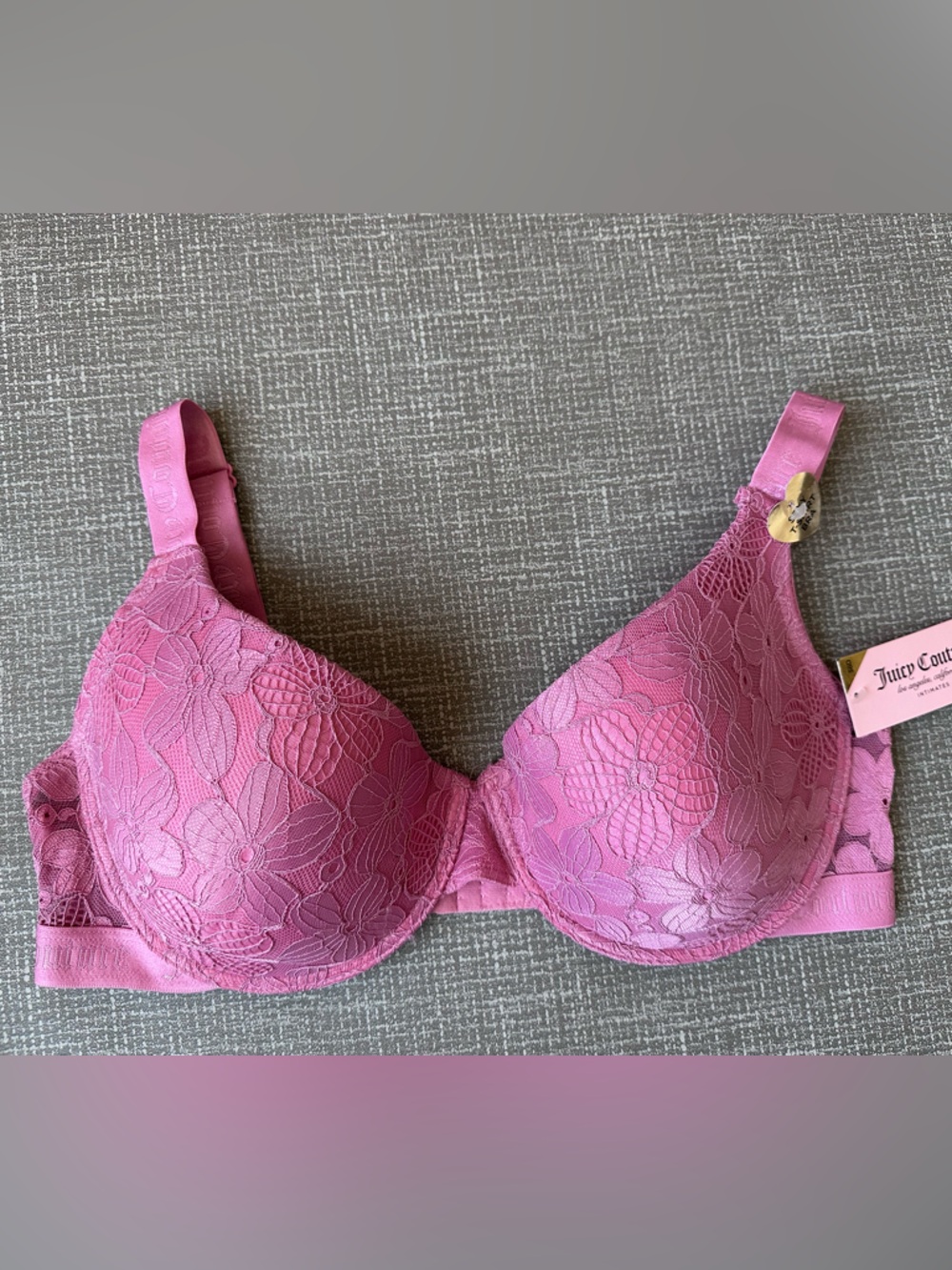 NWT Juicy Couture 38D Sexy T Shirt Bra Pink Lace Cashmere Rose